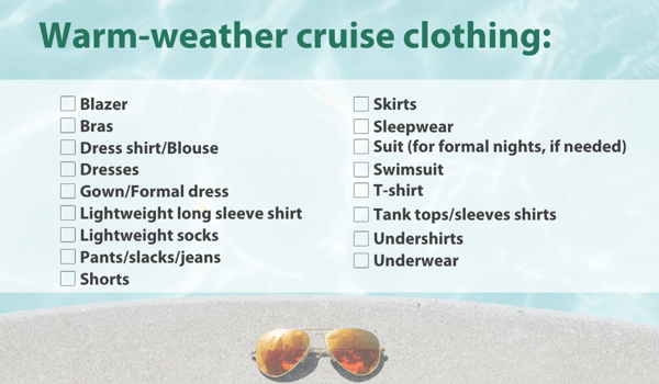 Cruise Packing list, Caribbean cruise clothing