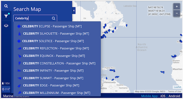 Cruise Ship Tracker: Vessel Search Step 2