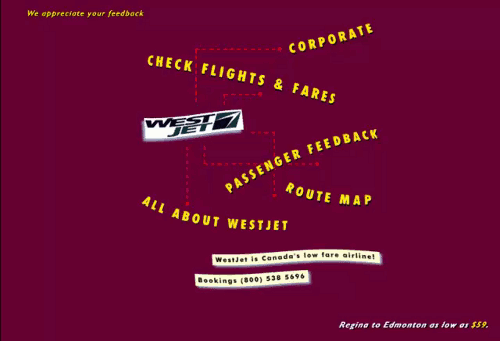 Westjet first website 1996