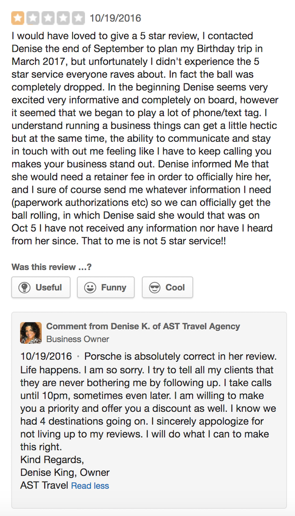 Example of how to respond to a negative review