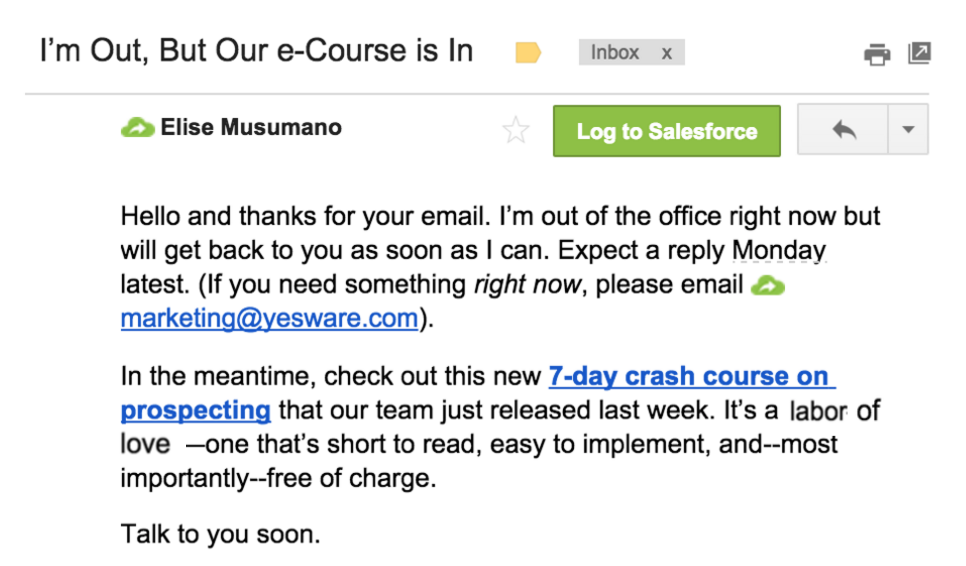 out of office message example