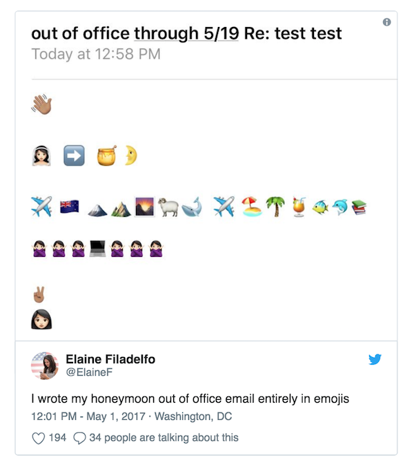 Out of office message written entirely in emojis