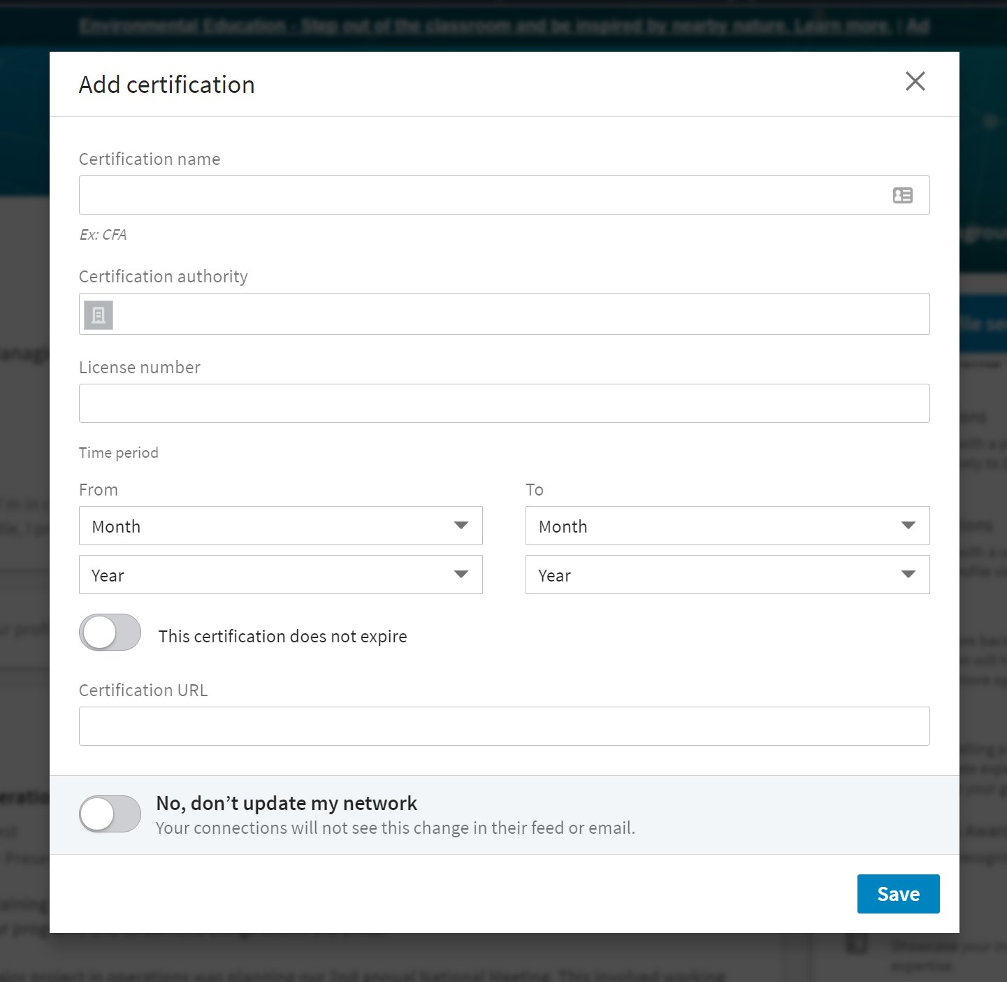 Add certification on LinkedIn