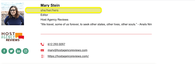 Pronouns in email signatures