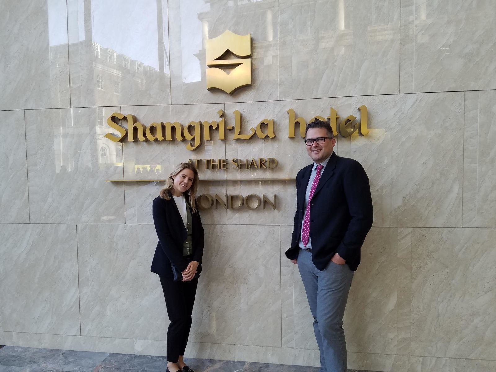 Travel agents outside the Shangri-La Hotel London