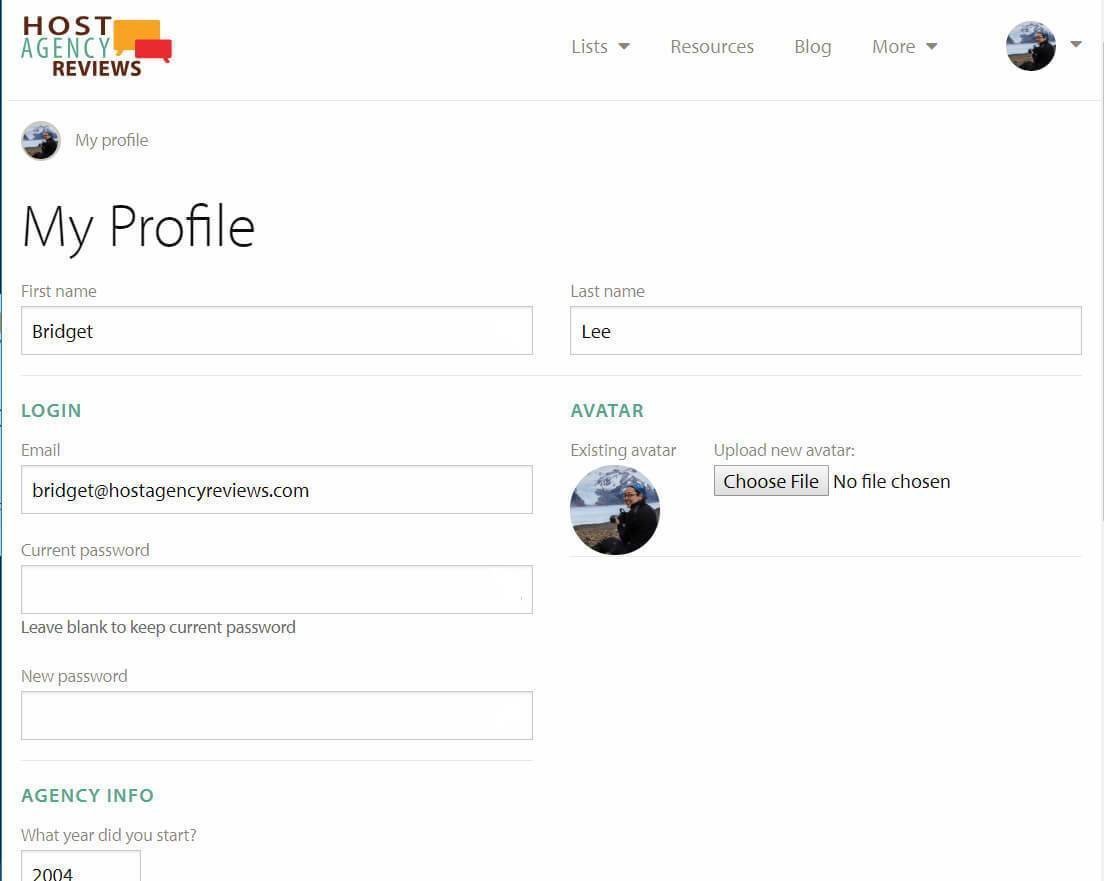 Host Agency Reviews 2.0 Profile - User Profile