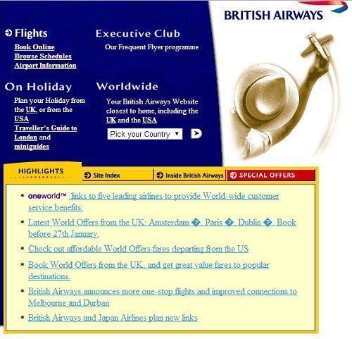 British Airways first website 1999