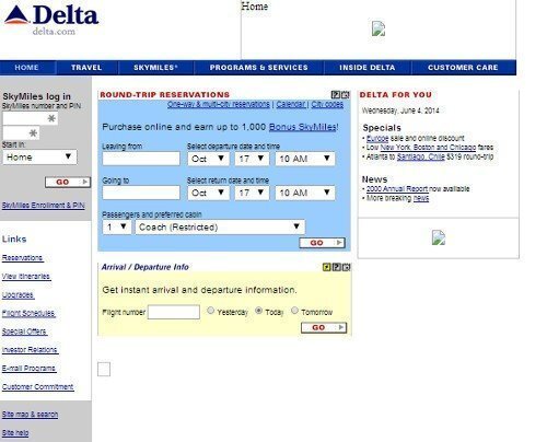 Delta Airlines First website 2000