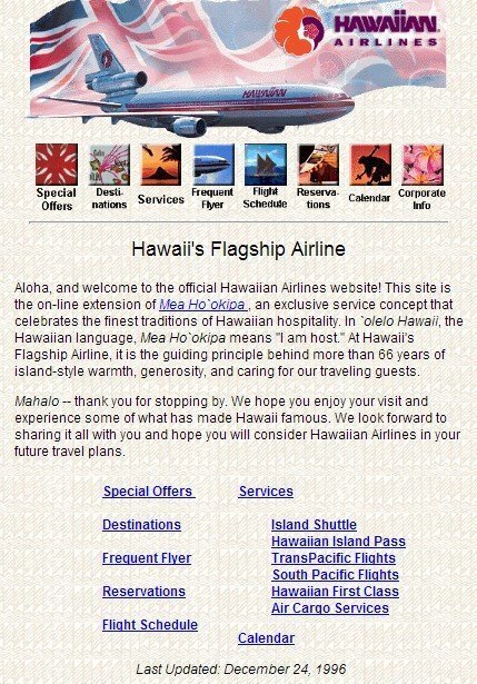 Hawaiian Airlines first website