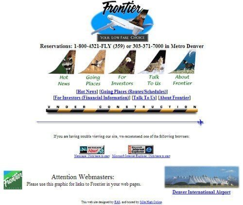 Frontier Airlines first website