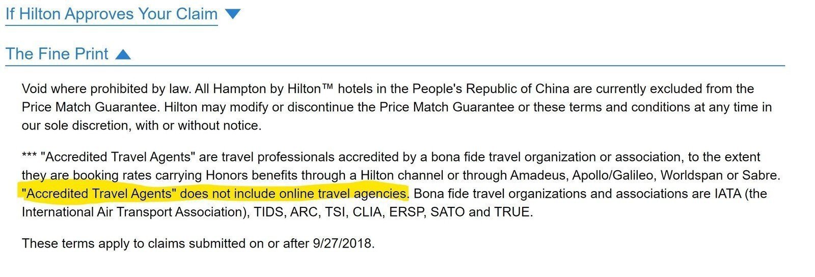 Booking direct vs. travel agent with Hilton Price Guarantee. Agents get same pricing, OTAs do not